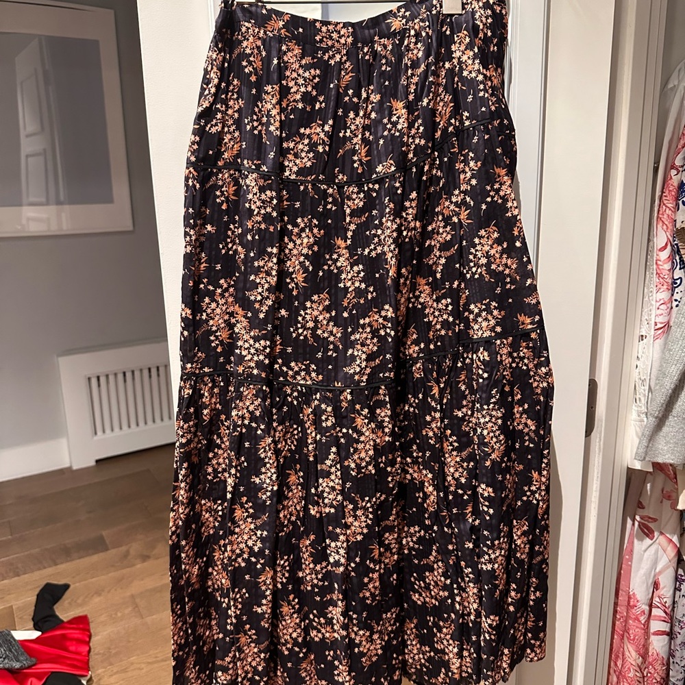 Ulla Johnson Black and Pink Pleated Midi Skirt
